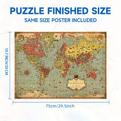 1000pcs Jigsaw Puzzle Retro World Map Wooden Crafts 19.25 x 26.75 inches
