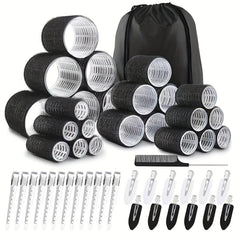 37pcs Hair Styling Kit Self Grip Rollers Clips Storage Bag All Hair Type