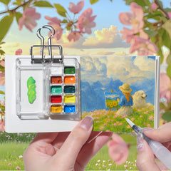 5pcs Mini Acrylic Painting Kit w/ Palette, Brushes, Clip, Sketchbook