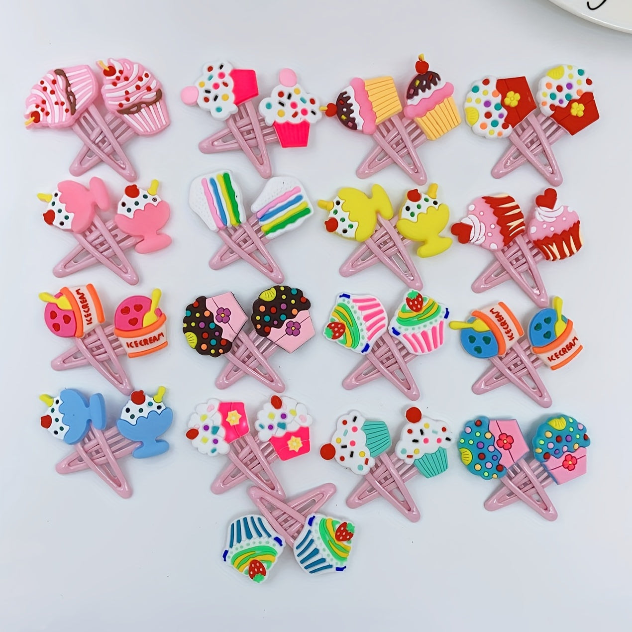 34pcs Cartoon Cup Cake PVC Hair Slides Clip Y2K Non Slip Hair Clips