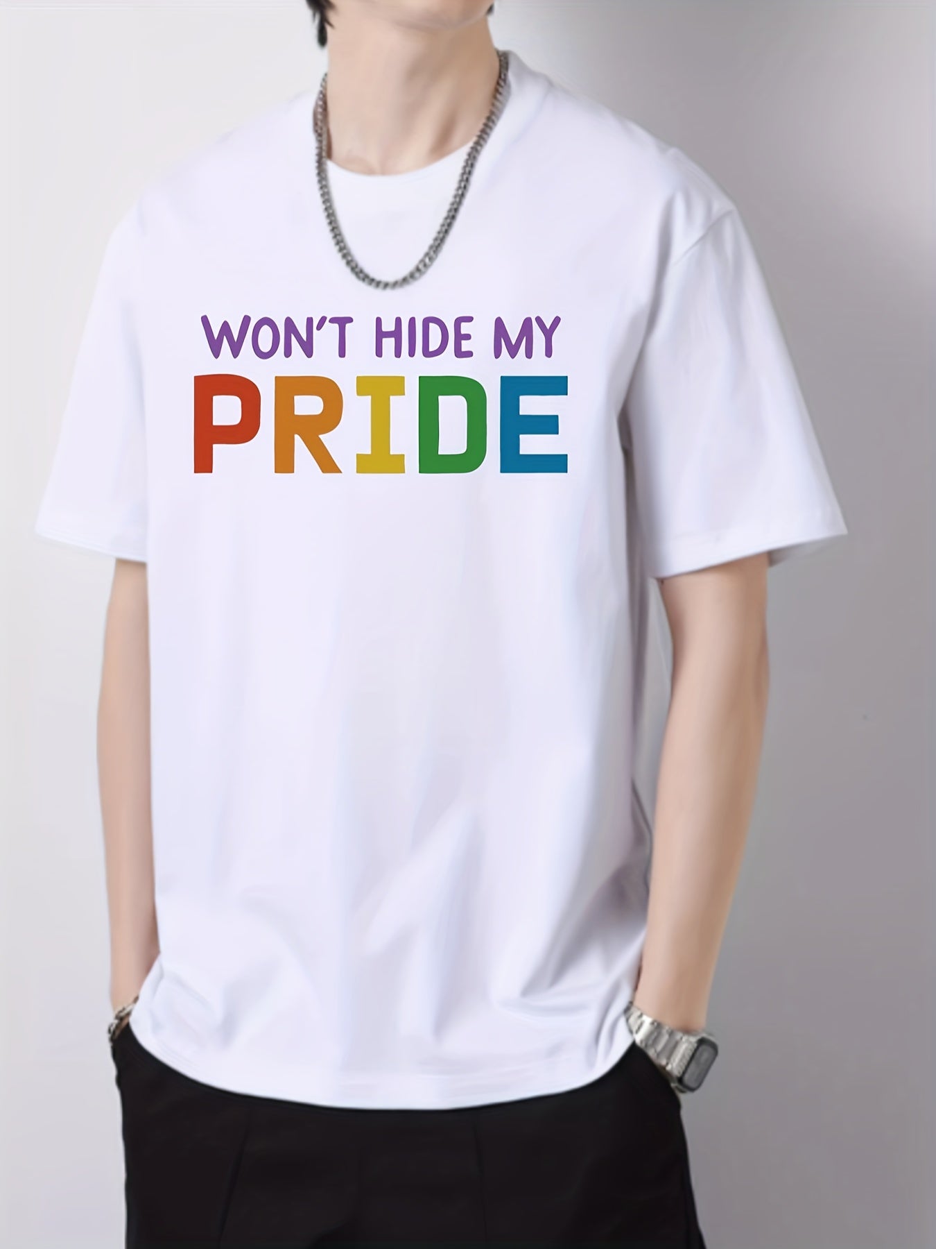 Colorful Letter Pattern Men's Graphic Cotton T-shirt