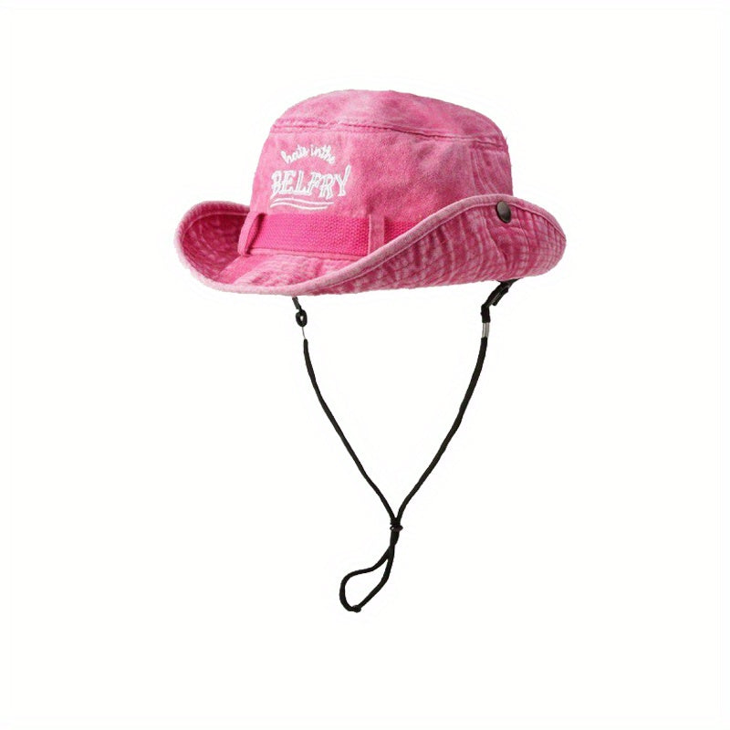 Embroidered Bucket Hats Washed Packable Beach Sun Hats Men Women Hat Strings