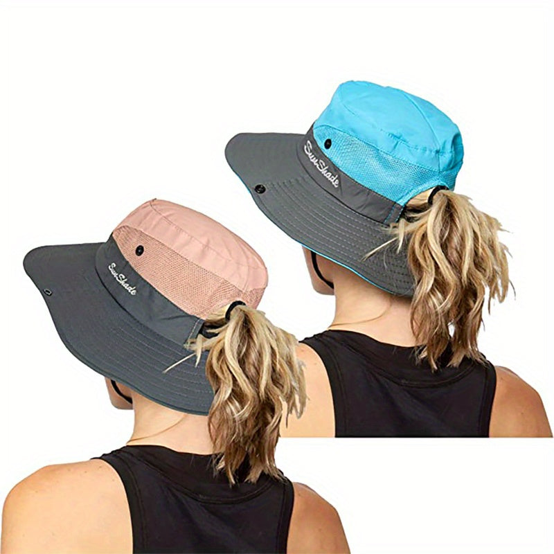 2 Pack Women's Ponytail Sun Hat Mesh Bucket Hat UV Protection