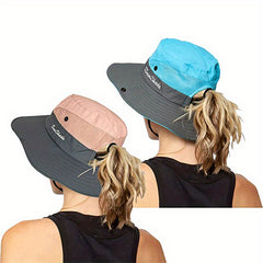 2 Pack Women's Ponytail Sun Hat Mesh Bucket Hat UV Protection