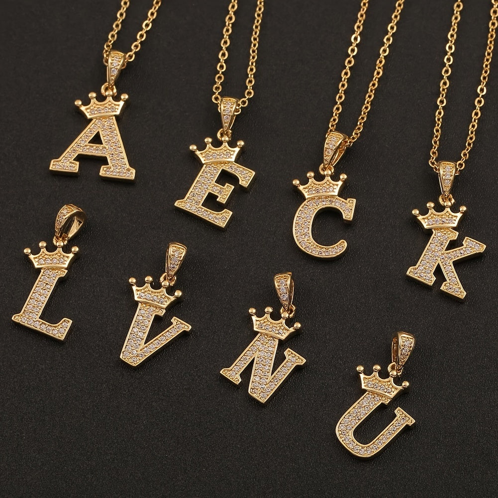 Zircon Inlaid Alphabet Necklace 18K Plated Clavicle Chain for Women