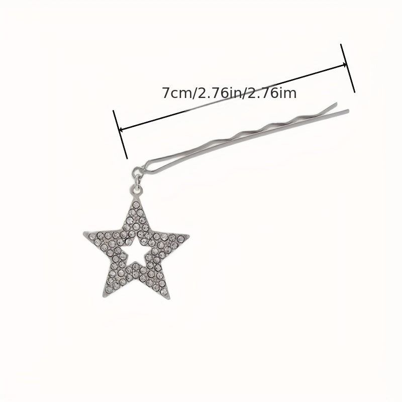 Y2K Hair Pin With Star Tassel Rhinestone Star Decor Hair Pin Alloy Hair Clip