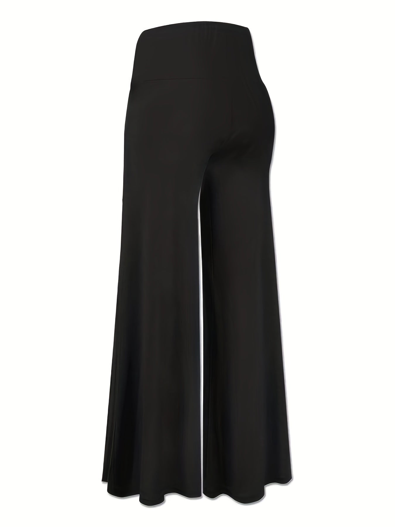  Pants Women's Plus Solid Tummy Control High Rise Wide Leg Trousers