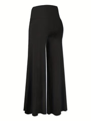  Pants Women's Plus Solid Tummy Control High Rise Wide Leg Trousers