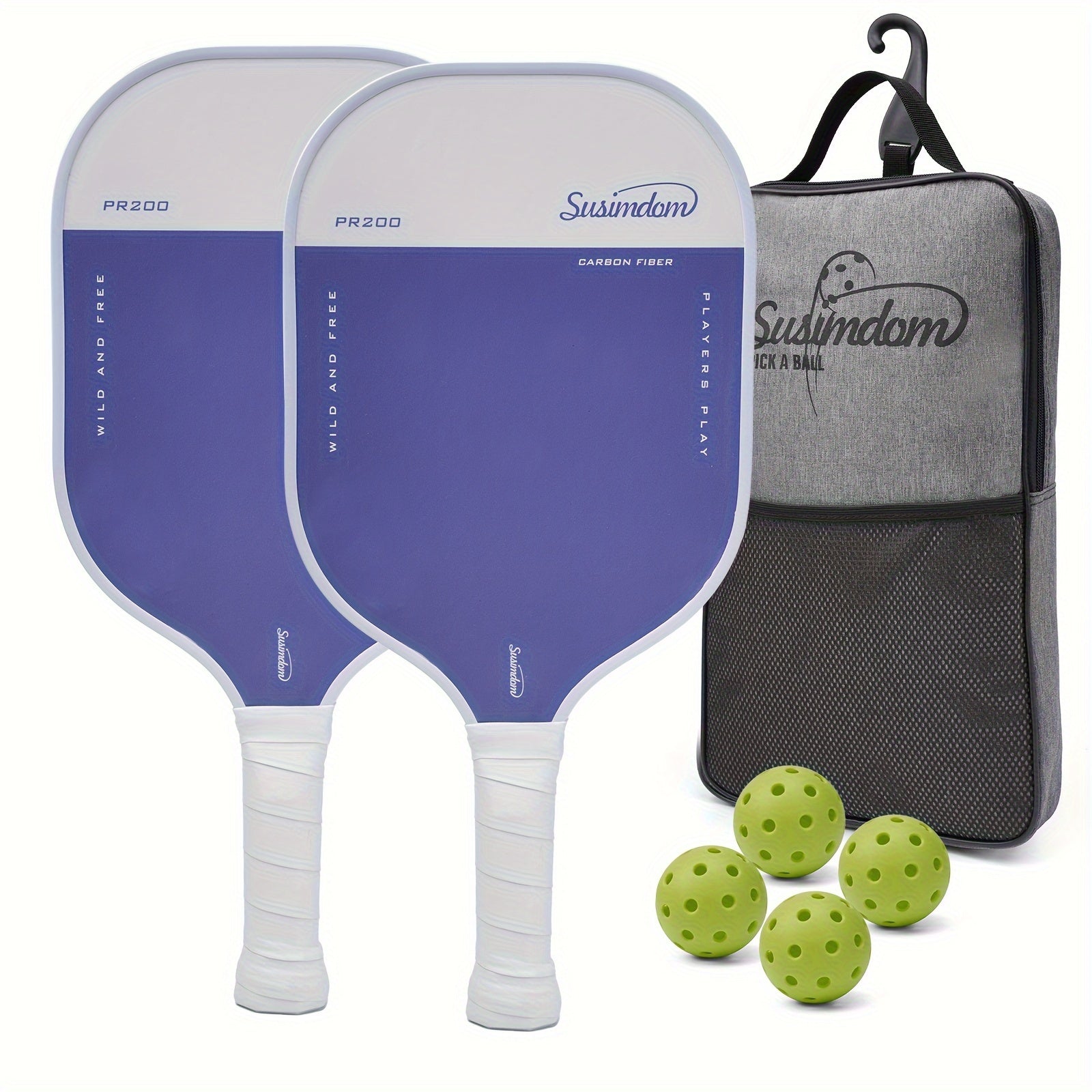 PR200 Pickleball Paddle Set 2 Rackets 4 Balls Bag