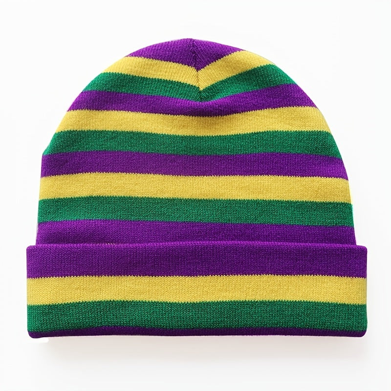 Knitted Striped Hats Purple Winter Cap