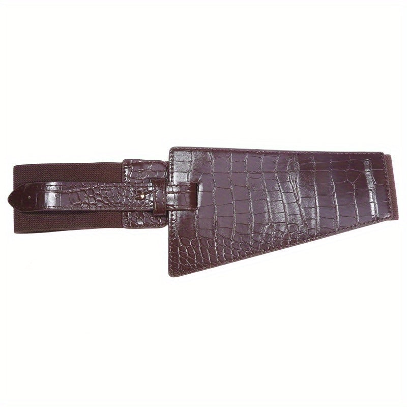 Plaid Embossed Wide Belt PU Leather Elastic Waistband for Women