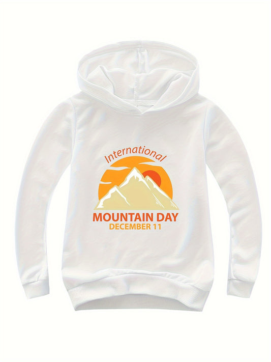 Cotton INTERNATIONAL MOUNTAIN Print Hoodies Girls Comfy Hooded Sweatshirt
