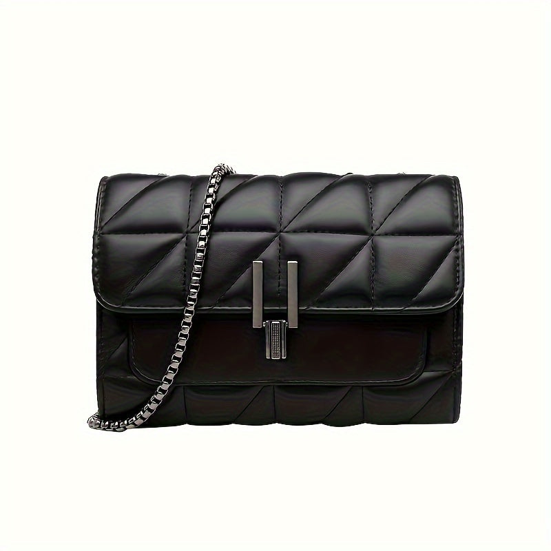 Quilted Shoulder Bag with Chain Strap PU Purse for Daily Use