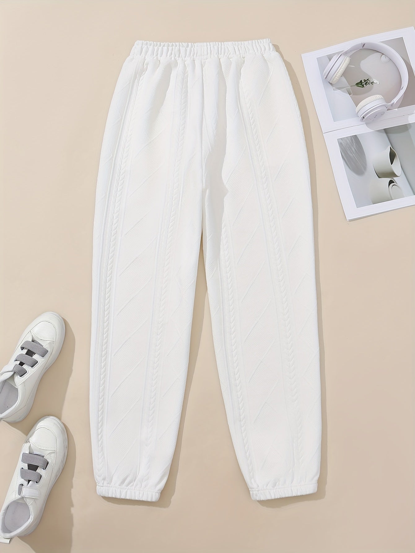  Sporty Pants Women's Plus Solid Textured Elastic Yoga Joggers
