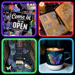 100 Holographic Butterfly Stickers Reusable Adhesive for Glass