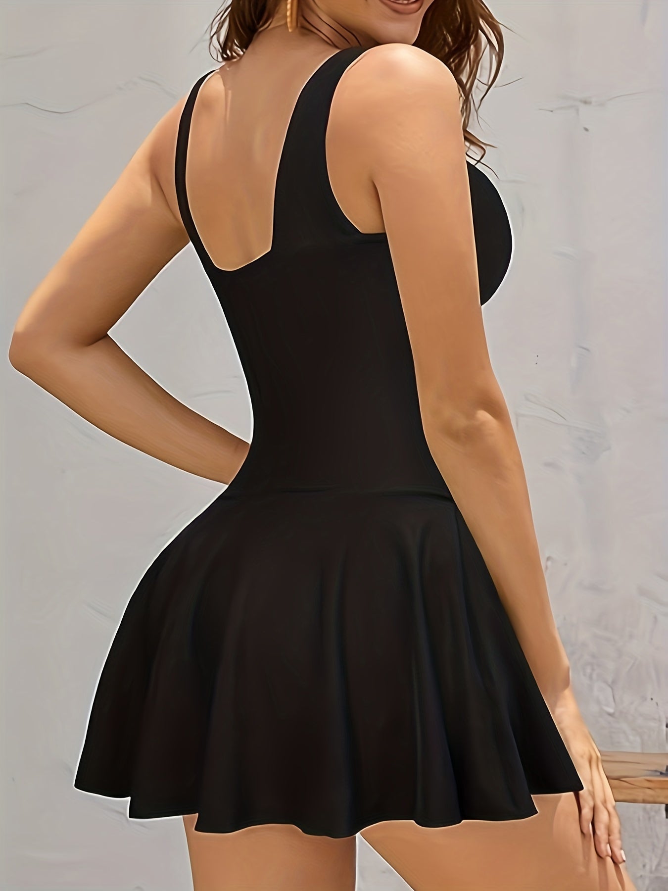  Ruched V Neck Skirted One Piece Swimsuit