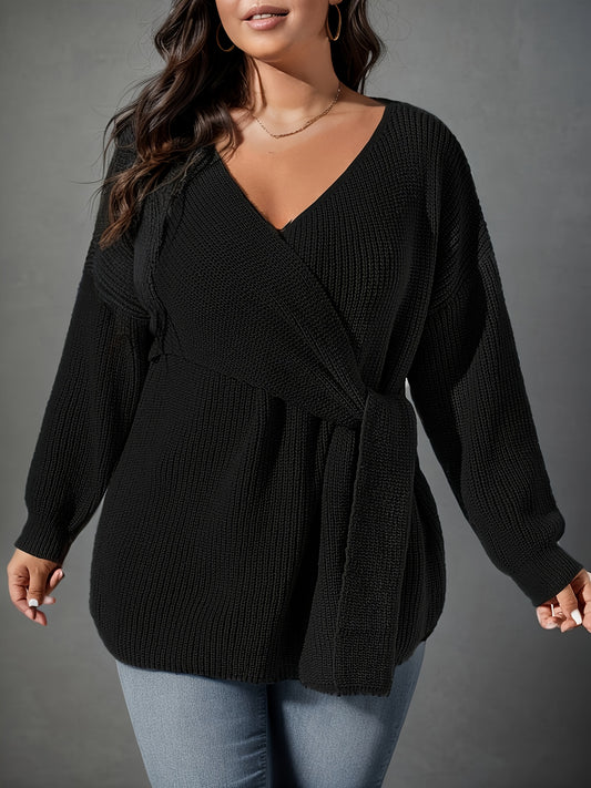  Casual Sweater Women's Solid Long Sleeve Wrap Jumper
