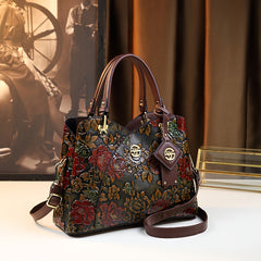 Vintage Floral Handbag Faux Leather Tote Crossbody