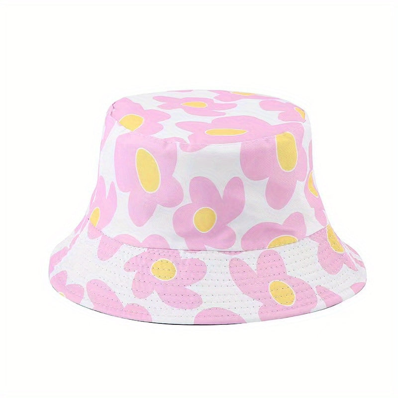 Cartoon Flower Print Bucket Hat Lightweight Fisherman Cap Women