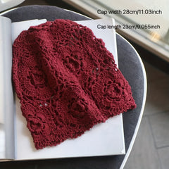 Vintage Flower Crochet Beanie Hollow Out Skull Hat Soft Thin Knit Hats