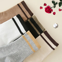 Women's Striped Crew Socks Pack Breathable Sports Stockings