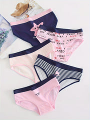 5pcs Cotton Cartoon Briefs Panties Set For Women