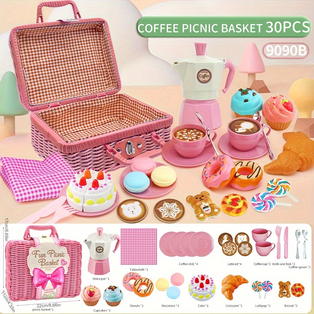 Tea Party Picnic Basket Set Pretend Play Food