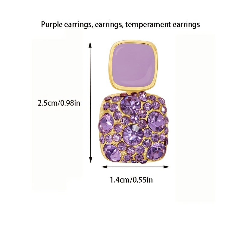 Purple Rhinestone Pendant Earrings Vintage Jewelry For Women Girls