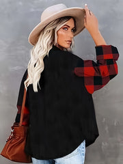  Colorblock Gingham Button Up Blouse