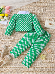 Plaid Cardigan & Pants Set for Baby Girls