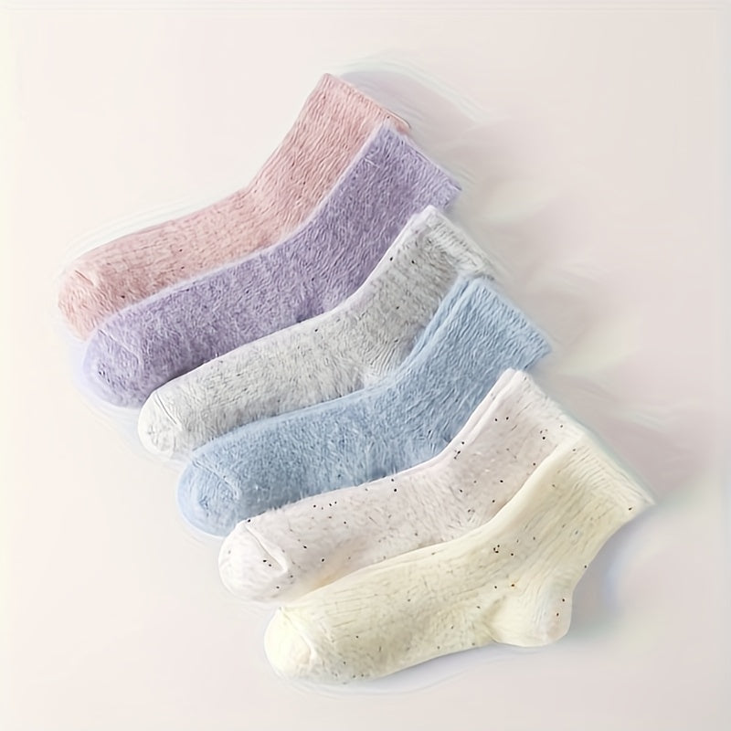 6 Pairs Fuzzy Crew Socks Women's Stockings Warm Mid Tube Soft Comfy Hosiery