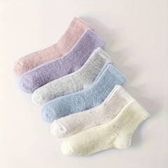 6 Pairs Fuzzy Crew Socks Women's Stockings Warm Mid Tube Soft Comfy Hosiery