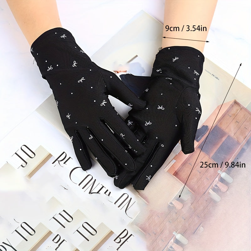 Bowknot Print Gloves Elastic Thin Breathable Gloves For Women
