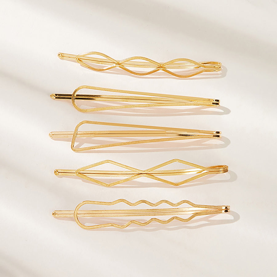 5pcs Golden Geometric Hair Clip Women Accessories