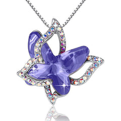12-Month Birthstone Butterfly Pendant Necklace for Mother's Anniversary Birthday