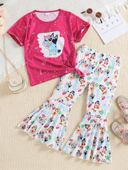 2 Pack Toddler Girls Tie Dyed Bell Bottom Suit Short Sleeve Tee & Pants Set