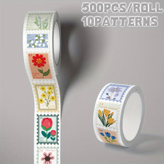 500pcs Floral Clip Art Sticker Roll 10 Patterns Flower Designs Party Decoration