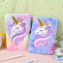 Unicorn Plush Notebook with Heart Lock & Key