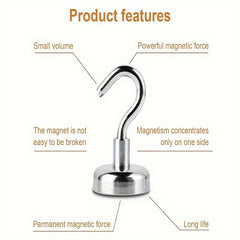 10pcs Stainless Steel Magnetic Wall Hooks Heavy Duty Hooks For Hanging Punch