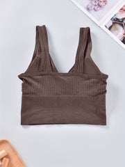 Ribbed Tank Top V Neck Sleeveless Casual Top