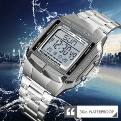 Square Digital Sport Watch with Metal Band