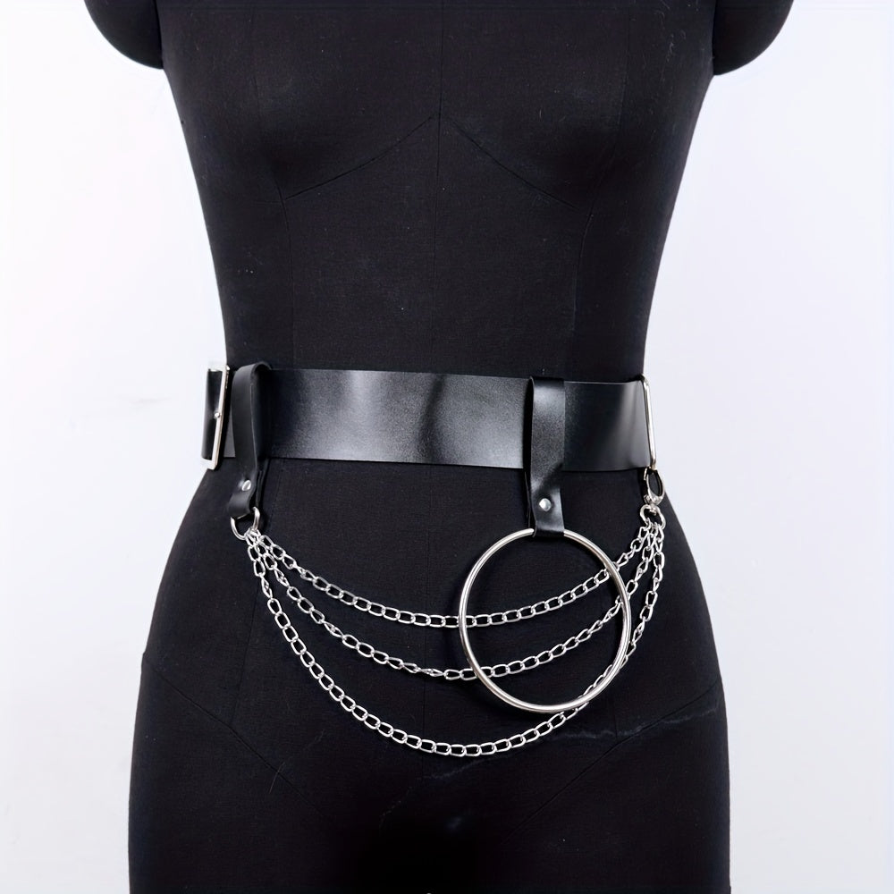  PU Leather Belt Punk Tassel Waistband Harness Belt With Chain