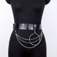  PU Leather Belt Punk Tassel Waistband Harness Belt With Chain
