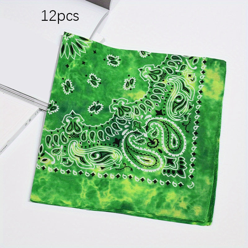 12pcs Tie Dye Double Cashew Flower Square Towel Multifunctional Headscarf