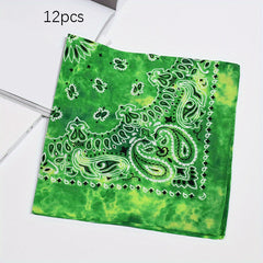 12pcs Tie Dye Double Cashew Flower Square Towel Multifunctional Headscarf