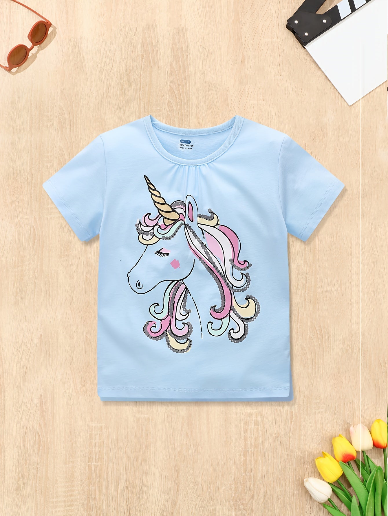 Girls Pony Print T Shirt Short Sleeve Top For Kids