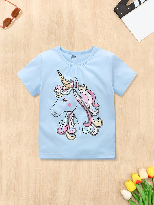 Girls Pony Print T Shirt Short Sleeve Top For Kids