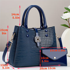 Crocodile Pattern Handbag Set: Tote Bag & Clutch Purse