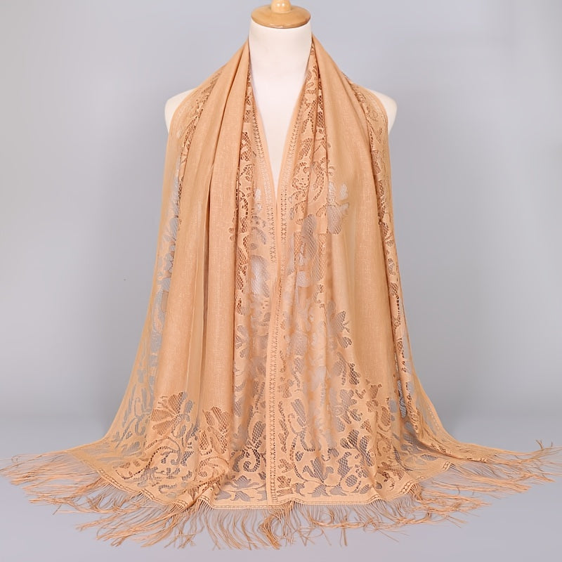 Long Tassel Shawl Solid Flower Wrap Dress Scarf
