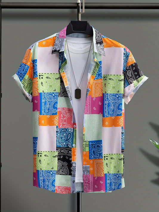 Paisley Block Print Men's Casual Short Sleeve Shirt